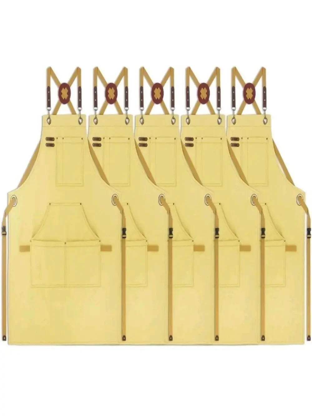 Stenffy 5 Pack Kitchen Apron, Work Apron, Canvas, Multiple Pockets, Gardening,